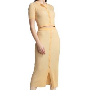 Naadam Ribbed Knit Set – Butter Yellow Merino Wool Silk Blend (Top XS / Skirt S)